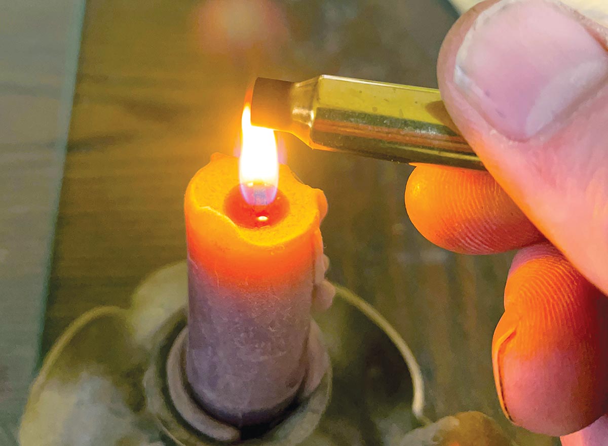 When setting up a 6.5 Grendel Redding Type S Bushing die to resize Grendel brass to 7mm,  Patrick first blackened case necks with candle soot. This showed when the bushing had pushed exactly to the neck/shoulder junction to avoid damaging the case shoulders.